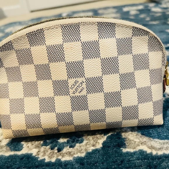 AUTHENTIC ~ Louis Vuitton Cosmetic Pouch in Damier Azur Canvas - Picture 7 of 12